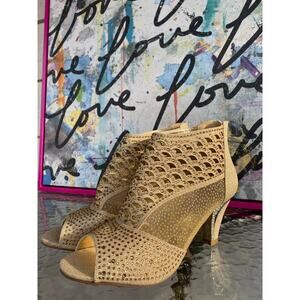 Pierre Dumas Gold Sparkle & Rhinestone Cutout Open Toe Heels - Size 9M